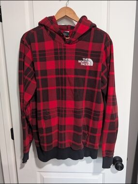 The North Face Red and Black Plaid Pullover Hoodie